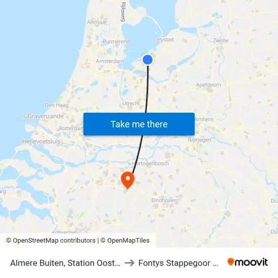 Almere Buiten, Station Oostvaarders to Fontys Stappegoor Campus map