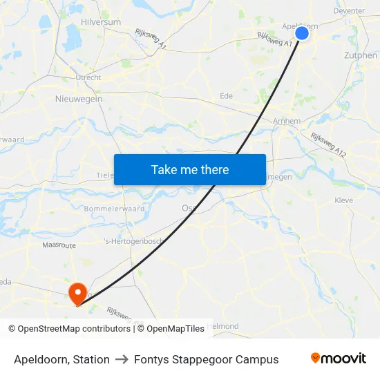 Apeldoorn, Station to Fontys Stappegoor Campus map