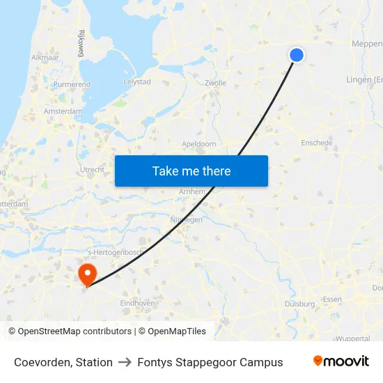 Coevorden, Station to Fontys Stappegoor Campus map