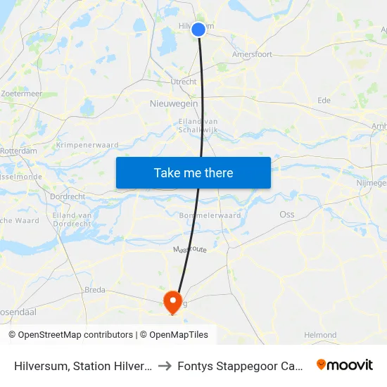 Hilversum, Station Hilversum to Fontys Stappegoor Campus map
