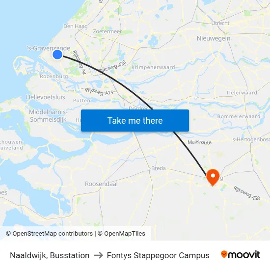 Naaldwijk, Busstation to Fontys Stappegoor Campus map