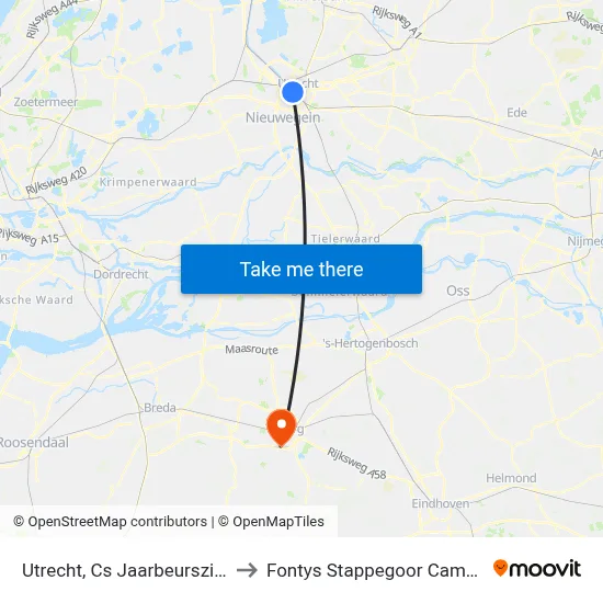 Utrecht, Cs Jaarbeurszijde to Fontys Stappegoor Campus map