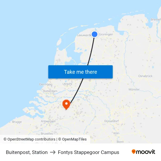 Buitenpost, Station to Fontys Stappegoor Campus map