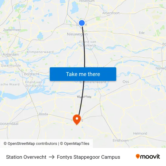 Station Overvecht to Fontys Stappegoor Campus map
