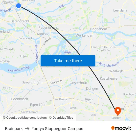 Brainpark to Fontys Stappegoor Campus map