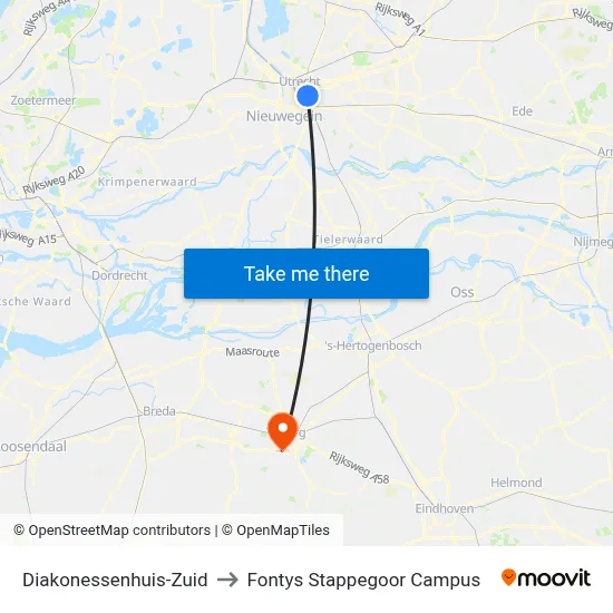 Diakonessenhuis-Zuid to Fontys Stappegoor Campus map