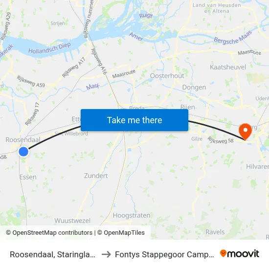 Roosendaal, Staringlaan to Fontys Stappegoor Campus map
