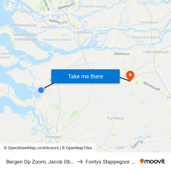 Bergen Op Zoom, Jacob Obrechtlaan to Fontys Stappegoor Campus map