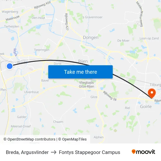Breda, Argusvlinder to Fontys Stappegoor Campus map