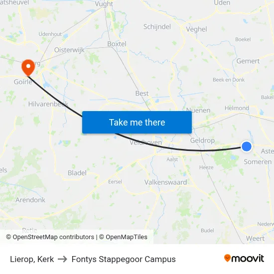 Lierop, Kerk to Fontys Stappegoor Campus map