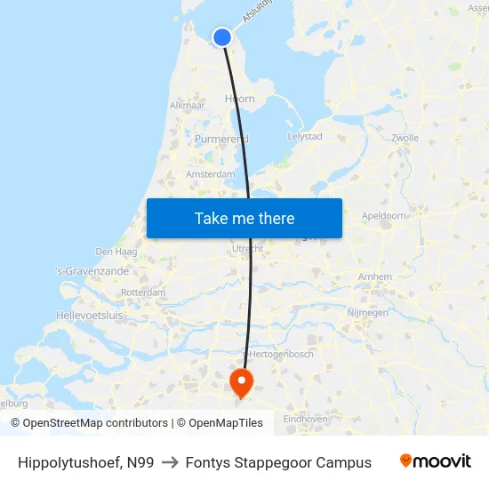 Hippolytushoef, N99 to Fontys Stappegoor Campus map