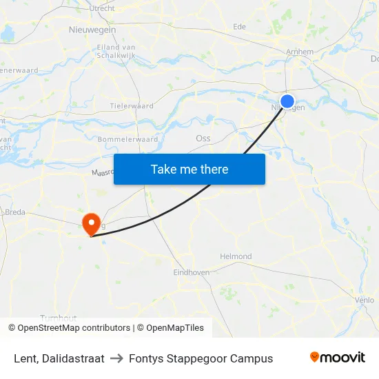 Lent, Dalidastraat to Fontys Stappegoor Campus map