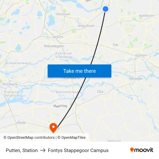 Putten, Station to Fontys Stappegoor Campus map