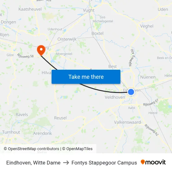Eindhoven, Witte Dame to Fontys Stappegoor Campus map