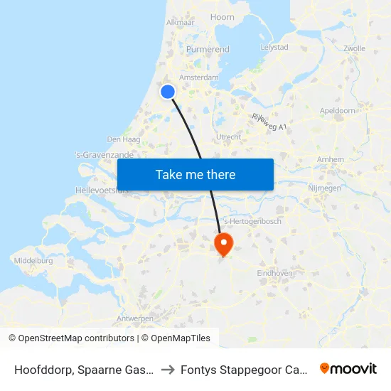 Hoofddorp, Spaarne Gasthuis to Fontys Stappegoor Campus map