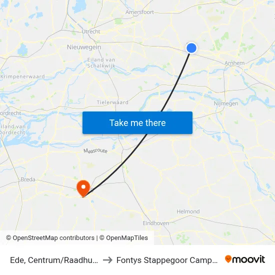 Ede, Centrum/Raadhuis to Fontys Stappegoor Campus map