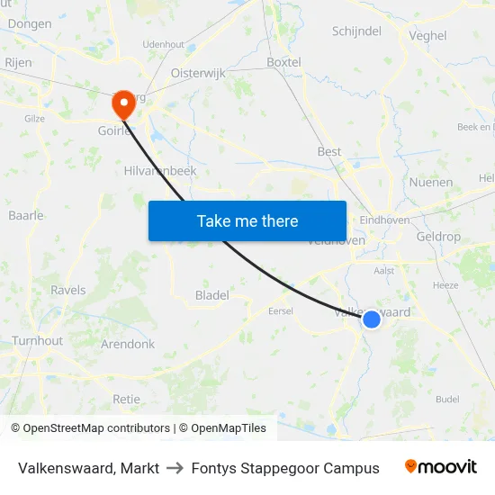 Valkenswaard, Markt to Fontys Stappegoor Campus map