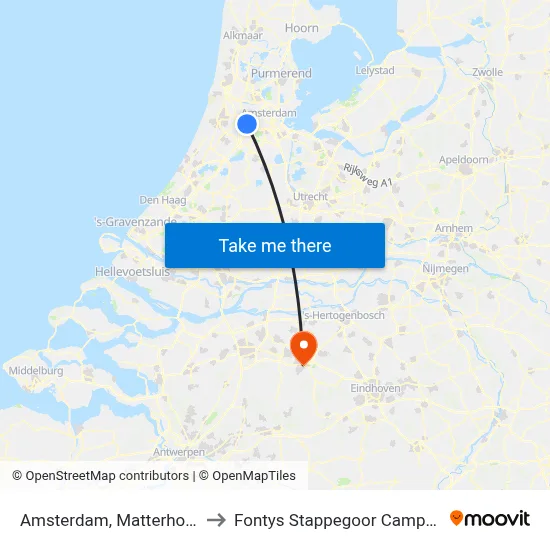 Amsterdam, Matterhorn to Fontys Stappegoor Campus map