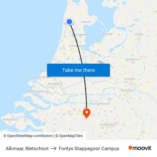 Alkmaar, Rietschoot to Fontys Stappegoor Campus map