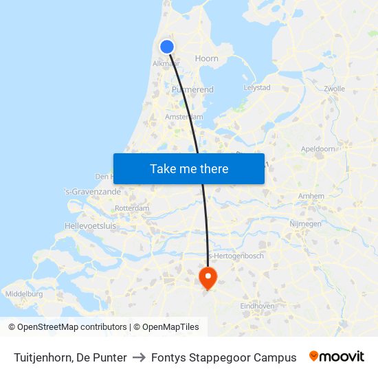 Tuitjenhorn, De Punter to Fontys Stappegoor Campus map