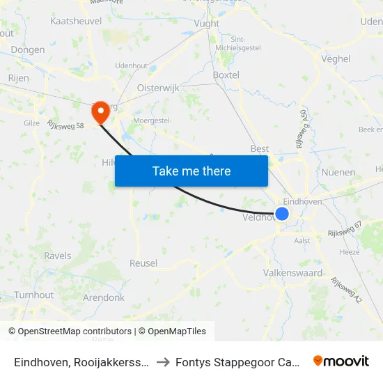 Eindhoven, Rooijakkersstraat to Fontys Stappegoor Campus map