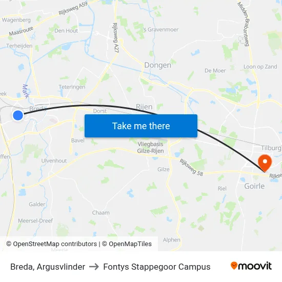 Breda, Argusvlinder to Fontys Stappegoor Campus map