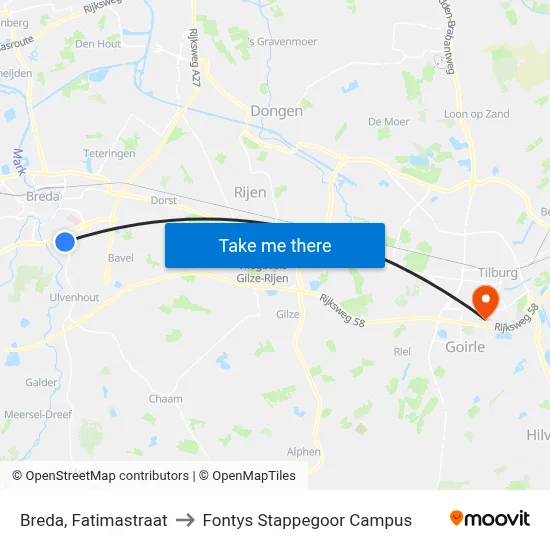 Breda, Fatimastraat to Fontys Stappegoor Campus map