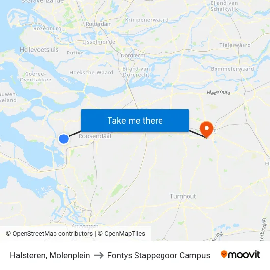 Halsteren, Molenplein to Fontys Stappegoor Campus map