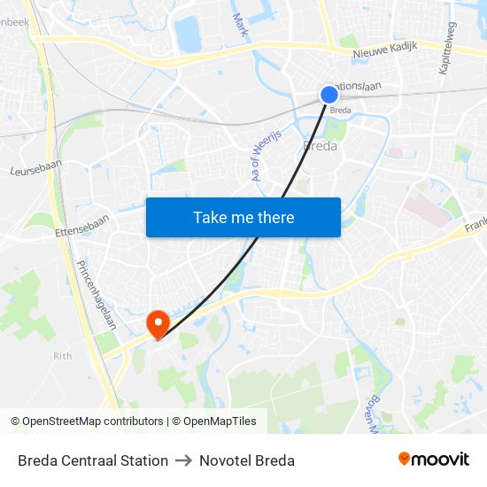 Breda Centraal Station to Novotel Breda map