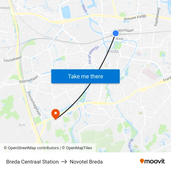 Breda Centraal Station to Novotel Breda map