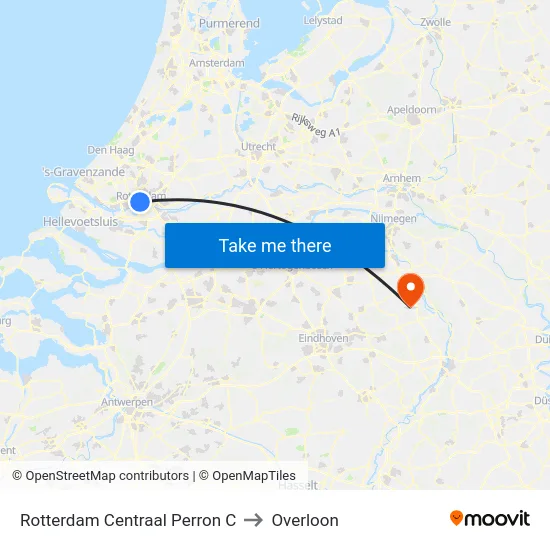 Rotterdam Centraal Perron C to Overloon map