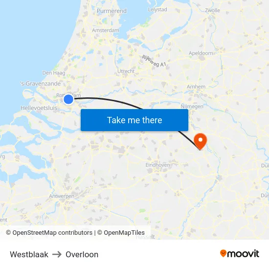Westblaak to Overloon map
