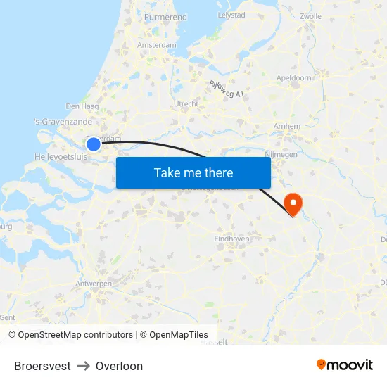 Broersvest to Overloon map