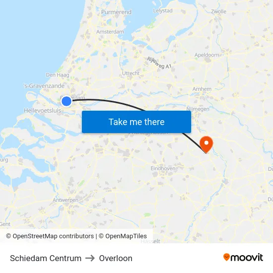 Schiedam Centrum to Overloon map