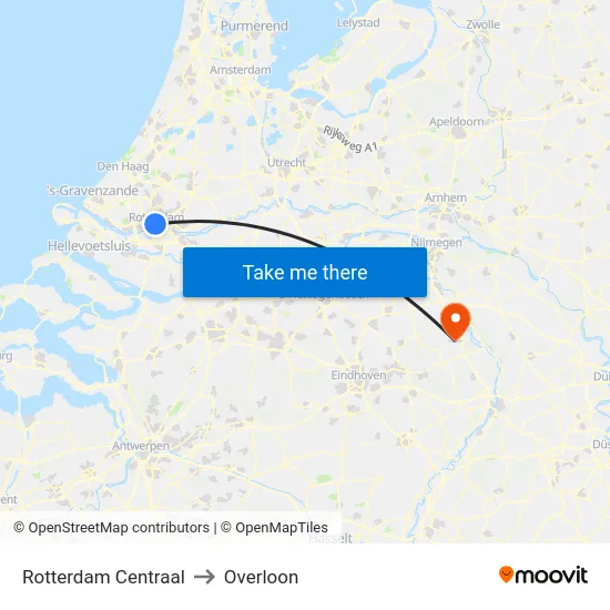 Rotterdam Centraal to Overloon map