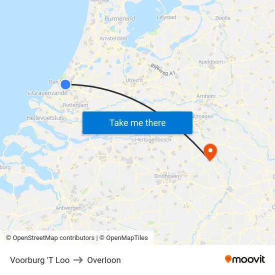 Voorburg 'T Loo to Overloon map