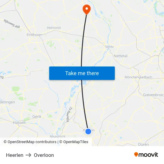 Heerlen to Overloon map