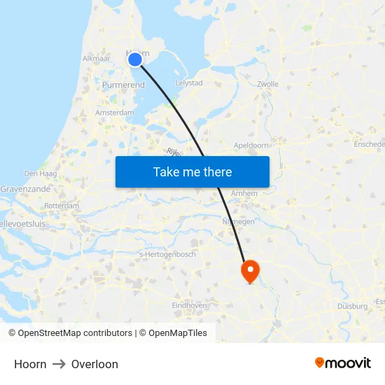 Hoorn to Overloon map