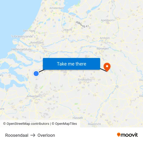 Roosendaal to Overloon map