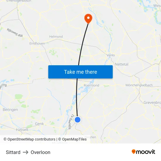Sittard to Overloon map