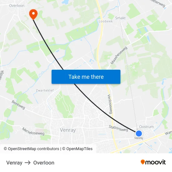 Venray to Overloon map
