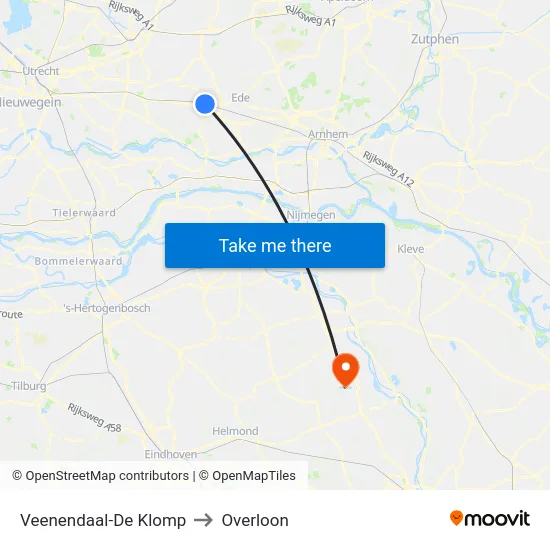 Veenendaal-De Klomp to Overloon map