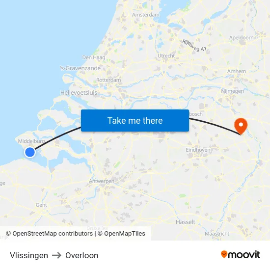 Vlissingen to Overloon map