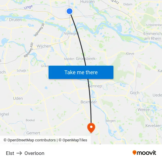 Elst to Overloon map