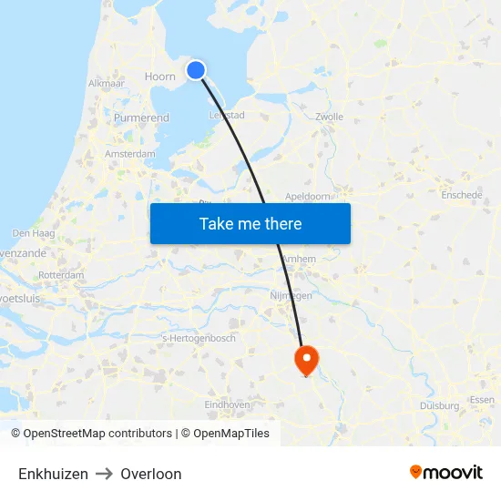Enkhuizen to Overloon map