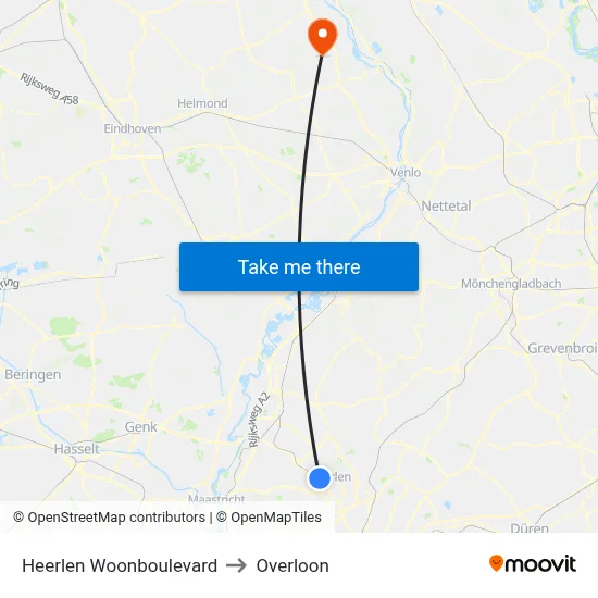 Heerlen Woonboulevard to Overloon map