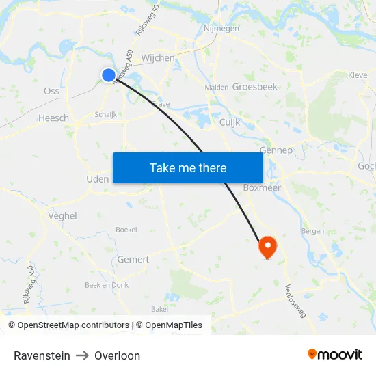 Ravenstein to Overloon map