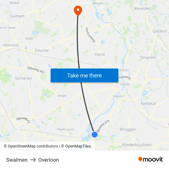 Swalmen to Overloon map