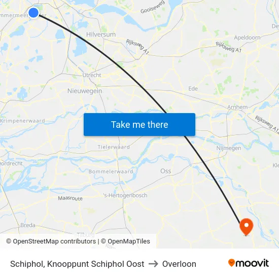 Schiphol, Knooppunt Schiphol Oost to Overloon map