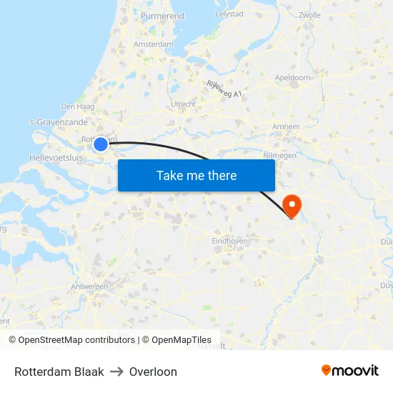 Rotterdam Blaak to Overloon map